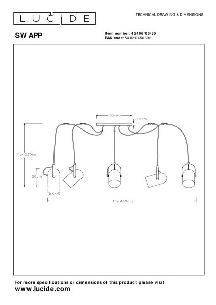 Lucide SWAPP - Pendelleuchten - 5xE27 - Schwarz - Technisch